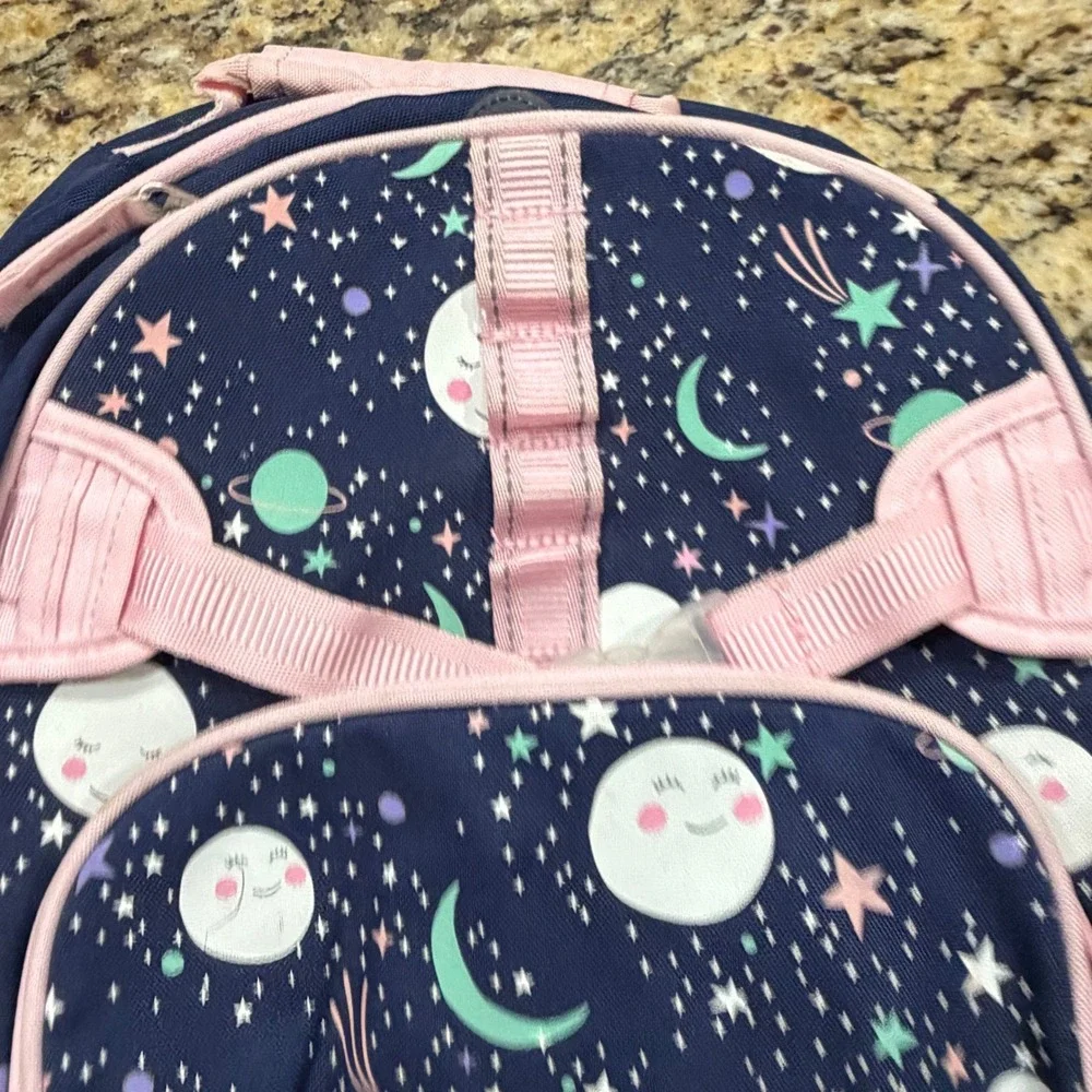 Pottery Barn Kids Mackenzie Navy Celestial Moon Stars Backpack Pink Trim Large